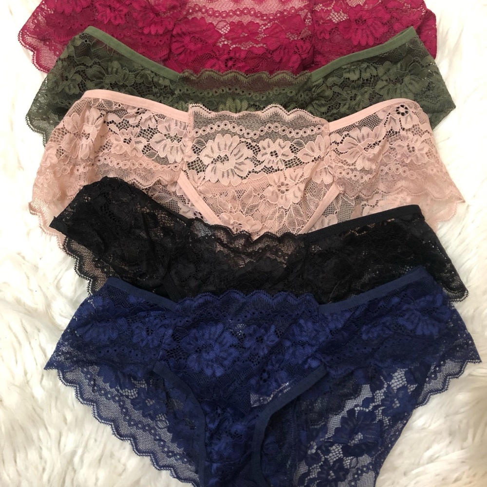 Lace Cheeky Bikini Panty - 5-Pack (burgundy, Olive, Blush, Black, Navy) with